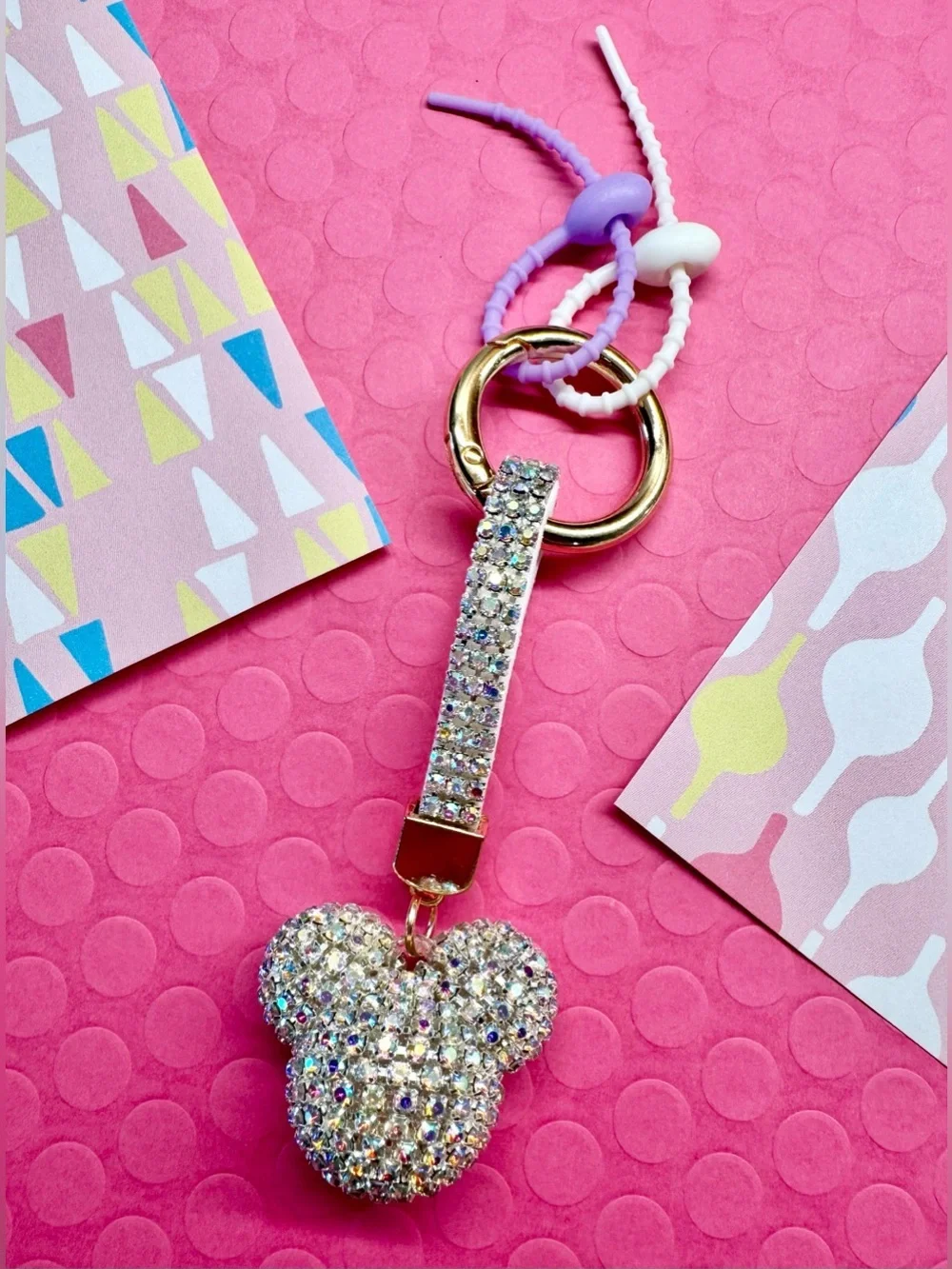 New Iridescent Austrian Crystal Disney Mickey Mouse Style Bag Charm Keychain 5”